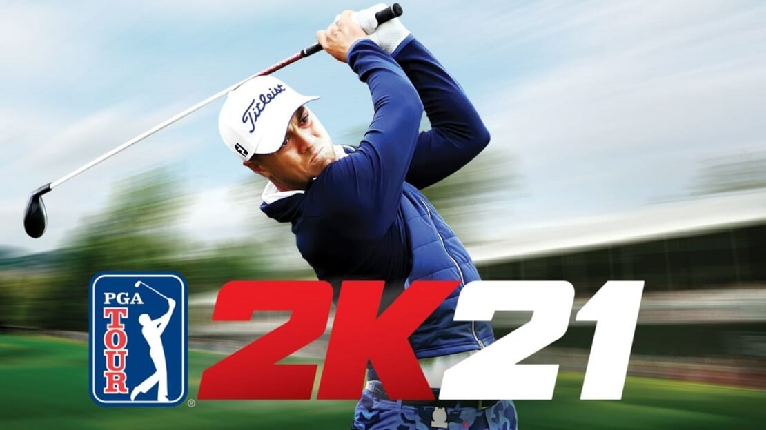 Coverbild von 2K21 mit virtuellem Justin Thomas, der die Hände nach dem Abschlag hinter dem Kopf hält.