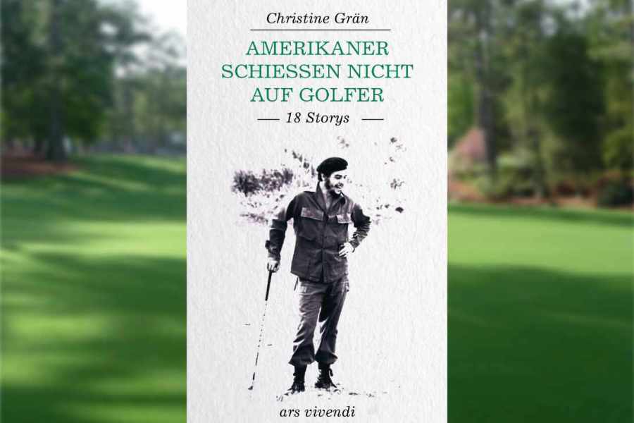 Buchcover von dem Buch "Amerikaner schießen nicht auf Golfer", an den Seiten eine grüne Wiese