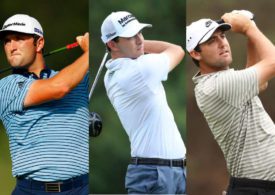 Eine Collage der Golfer Jon Rahm, Patrick Cantlay und Scottie Scheffler