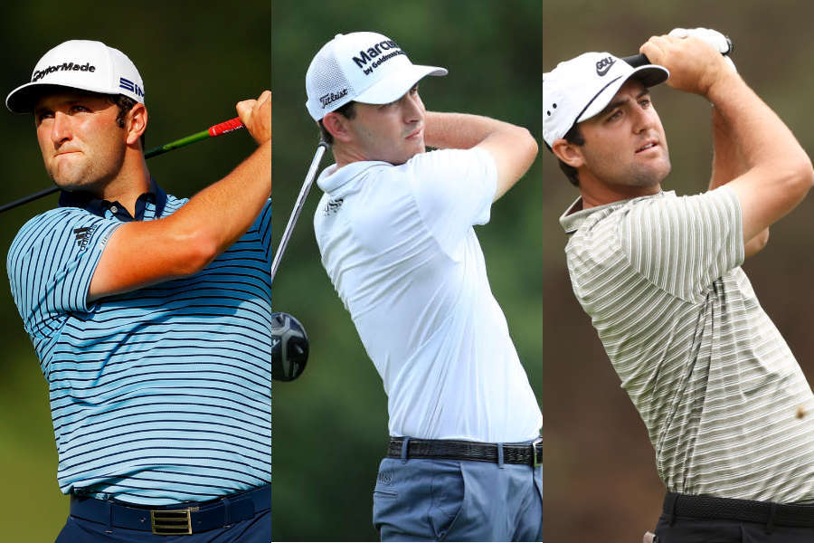 Eine Collage der Golfer Jon Rahm, Patrick Cantlay und Scottie Scheffler