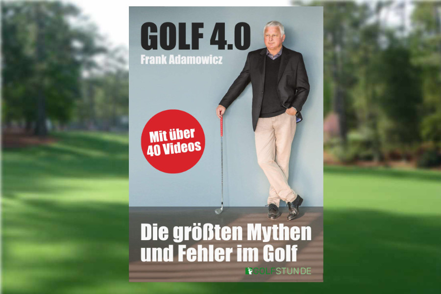 Das Buchcover von Frank Adamowicz vor einem unscharfen Golfplatz