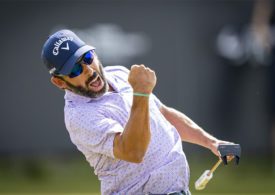 Der Golfspieler Pablo Larrazabal jubelt