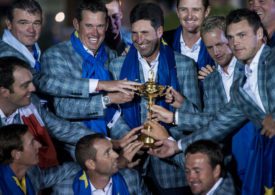 José María Olazábal jubelt mit dem europäischen Team beim Ryder Cup 2012