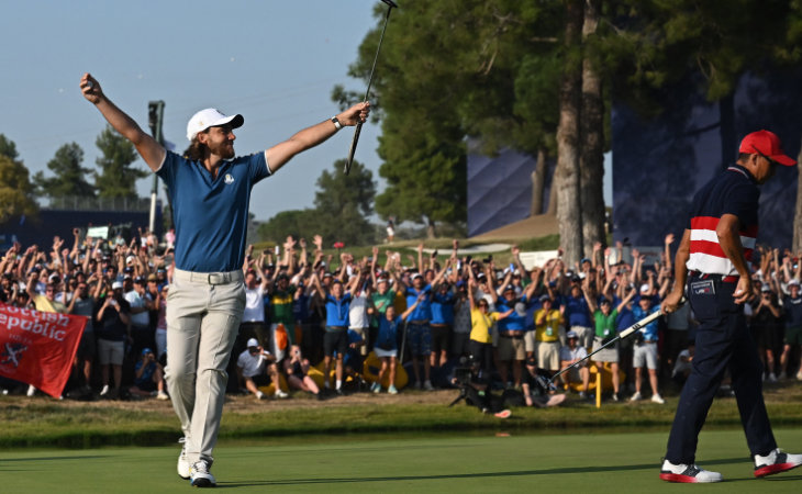 Tommy Fleetwood feiert den Sieg beim Ryder Cup