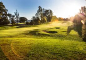 Ein schöner Golfplatz in der Abendsonne