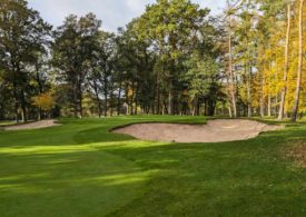Eine Fahne und ein Sandbunker auf einem Golfplatz